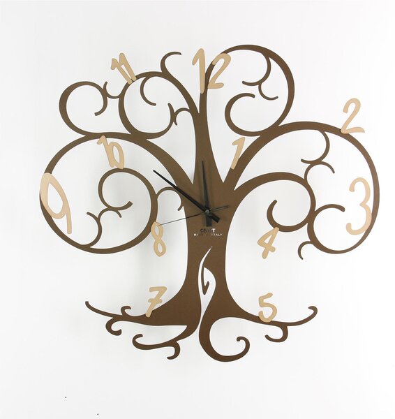 Wall Clock TREE OF LIFE Dimensions 60x h 55 cm with branches supporting the hour numbers made of laser-cut metal in Bronze colour Golden Numbers