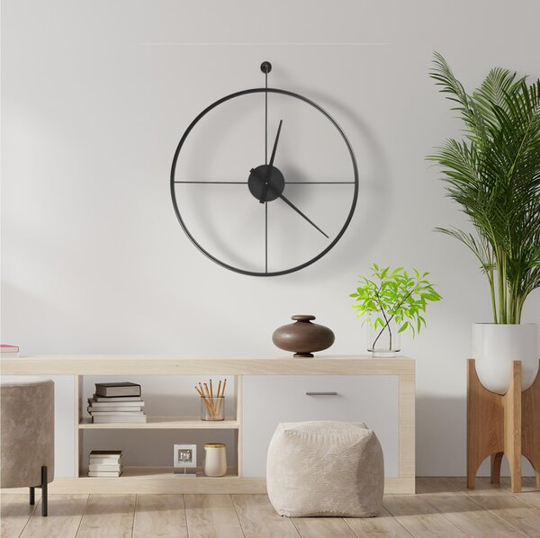 Modern Wall Clock Firenze Model, Large Size 90 cm, Black Hands, Laser-Cut, Bi-component Painted in Black