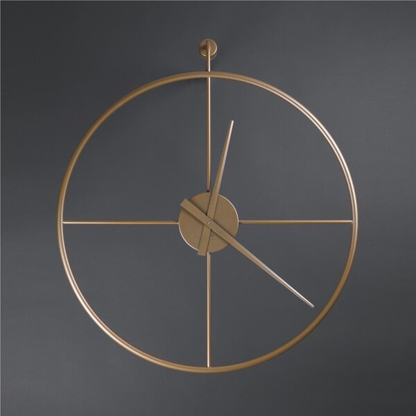 Metal Wall Clock FIRENZE BIG Size 90 cm with BLACK Hands, No Numbers in Metallic Gold Colour