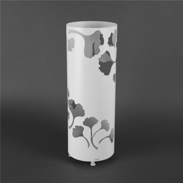 Modern Design Umbrella Stand GINKGO Laser Cut Metal Structure Dimensions 20x20xh 60 cm with Raised Feet and Water Collection Tray White Colour