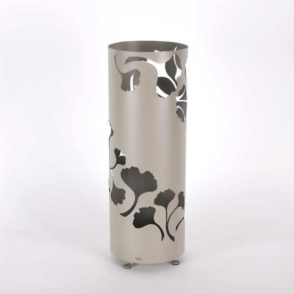 Modern Umbrella Stand GINKGO Laser-Cut Metal Structure Size 20x20xh 60 cm with Raised Feet and Water Collection Tray in Dove Grey Colour