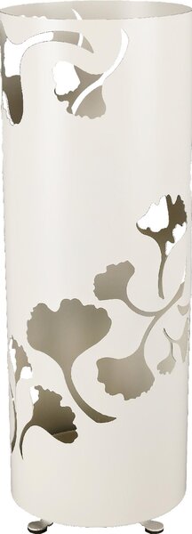Modern Design Umbrella Stand GINKGO with Laser Cut Metal Structure, Dimensions 20x20xh 60 cm, Raised Feet and Water Collection Tray, Ivory Colour