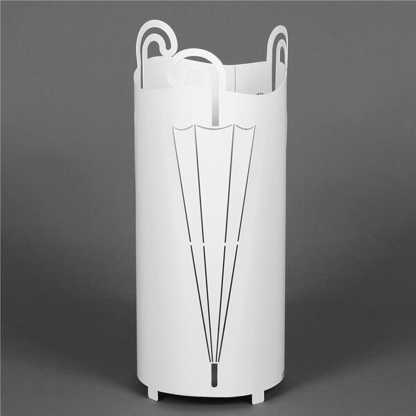 Modern Metal Laser-Cut Umbrella Stand OMBRELLO with Raised Feet and Water Collection Tray, Dimensions 20x20xh 49 cm, White Colour