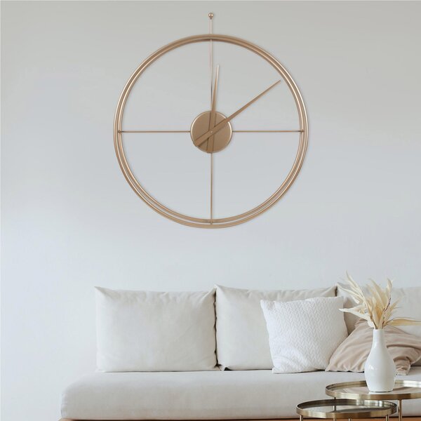 Modern Wall Clock ESSENZIALE Model Large 60 cm Gold Hands Made with Laser Cutting and Coated with Two-Component Gold Paint