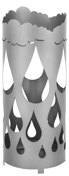 Modern Design Umbrella Stand with Laser-Cut Metal Structure POP GOCCIA, Size 20xh 49 cm with Raised Feet and Water Collecting Tray, Metallic Cast Iron Colour
