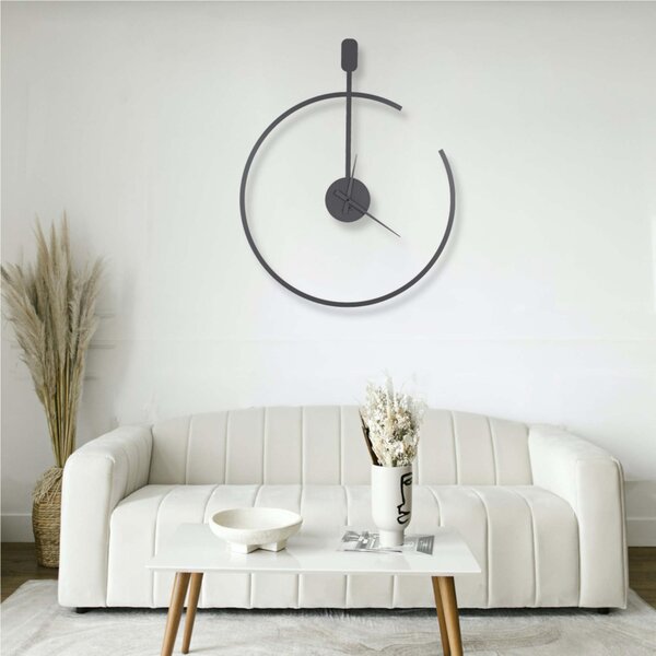 Contemporary Design Metal Wall Clock LINE with Grey Dial Size 74xh 92 cm Grey Hands Marble Grey Colour