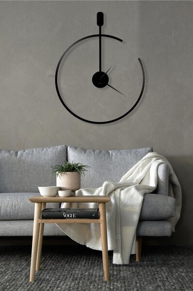 Contemporary Design Metal Wall Clock LINE with Black Dial, Size 74xh 92 cm, Black Hands, Matte Black Colour