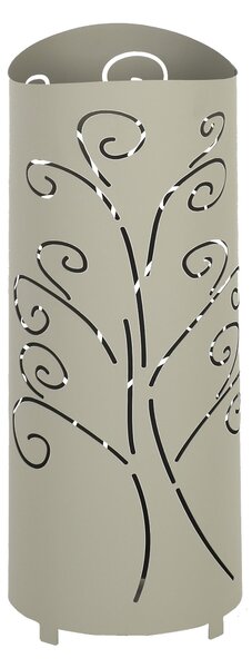 Modern Design Umbrella Stand POP ALBERO DELLA VITA Laser Cut Metal Structure Size 20xh 49 cm with Raised Feet and Water Collection Tray Pastel Dove Grey Colour