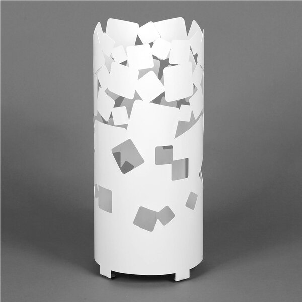 Modern Design Umbrella Stand BIG BOLLE Laser-Cut Metal Structure Dimensions 25x25xh 57 cm with Raised Feet and Water Collecting Tray White Colour