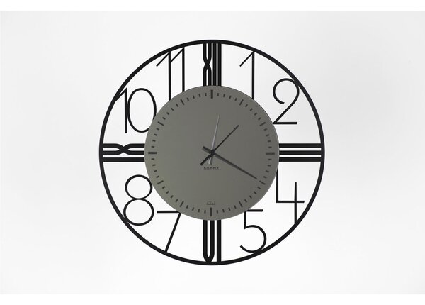 Metal Wall Clock ASTRO BACK EDITION with Black Smoked Mirror Glass Dial, Size 50 cm, Black Hands, Roman Numerals in Matte Black Colour