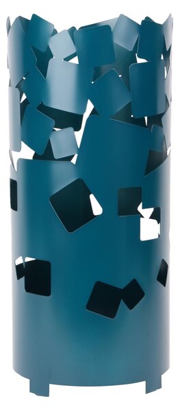 Modern Design Umbrella Stand BIG BOLLE Metal Laser Cut Structure Size 25x25xh 57 cm with Raised Feet and Water Collection Tray Teal Blue Colour