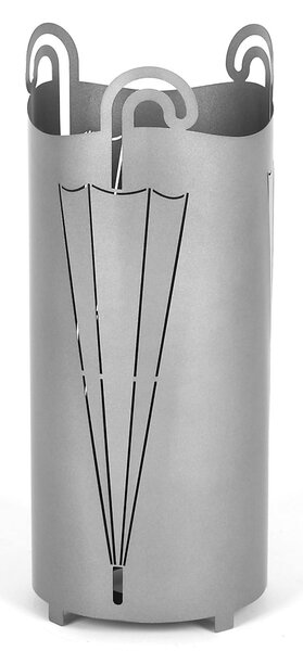 Modern Metal Laser-Cut Umbrella Stand OMBRELLO, Size 20x20xh 49 cm with Raised Feet and Water Collection Tray, Metallic Grey Colour