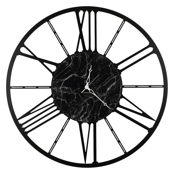 Black Marble RUOTA Metal Wall Clock with Black Dial, Black Hands, Size 80xh 80cm