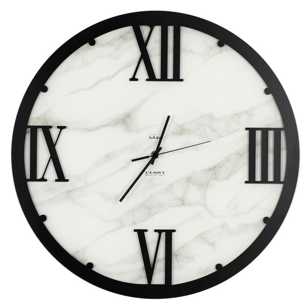 LUXUR Marbled Glass Structure with Marble Application and Marbled Glass Dial, Dimensions 45xh 45 cm, Gold Hands, Black Colour