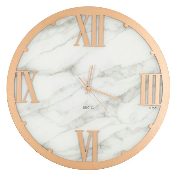 LUXUR Marbled Glass Structure with Marble Application and Marbled Glass Dial, Dimensions 45xh 45 cm, Gold Metallic Colour Hands