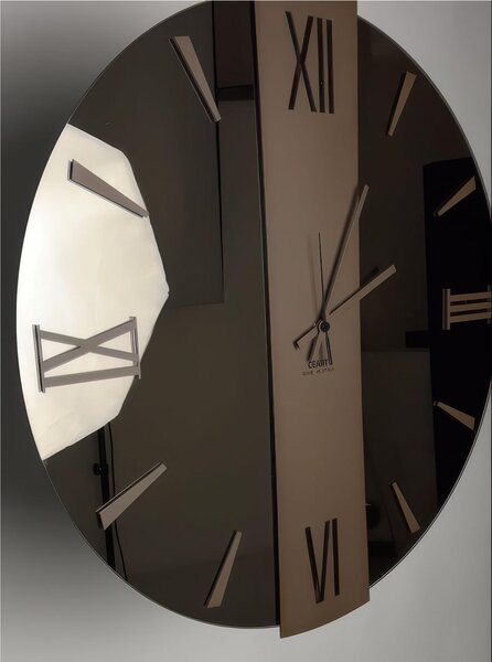 Wall Clock with Structure, VEGA XL Copper Mirror Diameter 80 cm with Metal Hands and Raised BRONZE/CORTEN Coloured Numbers