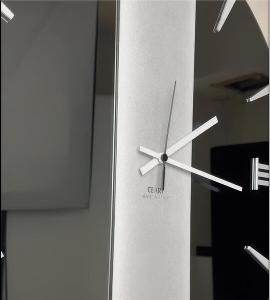 Wall Clock 60 cm Structure, BLACK SMOKE Mirror VEGA BIG Diameter 60 cm Metal Hands, Raised WHITE Numbers