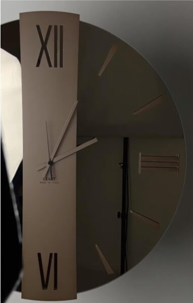 Wall Clock 45 cm Structure, Copper Mirror with 45 cm Diameter, Metal Hands, Raised BRONZO-CORTEN Colour Numbers, Mirror Clock Name: Specchio