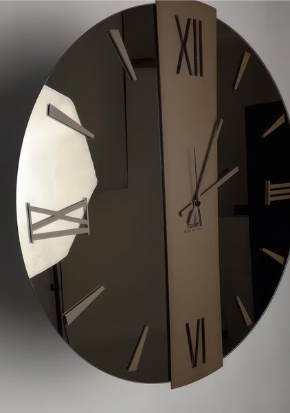 60 cm Wall Clock with Copper Mirror Structure, VEGA BIG Diameter 60 cm, Metal Hands, Raised BRONZE-CORTEN Coloured Numbers, Mirror Clock