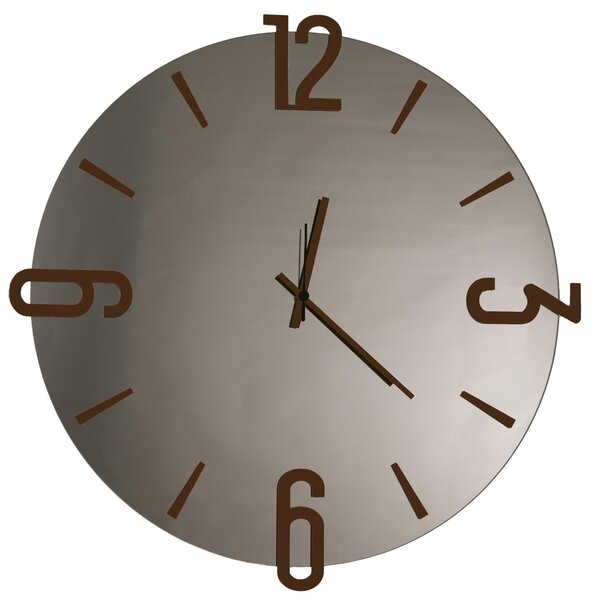 Black Smoked Mirror Wall Clock with Polished Edge Finish, 60 cm, Copper-Coloured Hands, Arabic Numbers in Corten Bronze