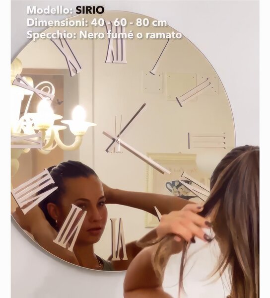 Wall Clock 45 cm Structure, it is a mirror GILDED SIRIO SMALL Diameter 45 cm Metal Hands Metallic Gold Raised Numbers, the clock mirror name: specchio