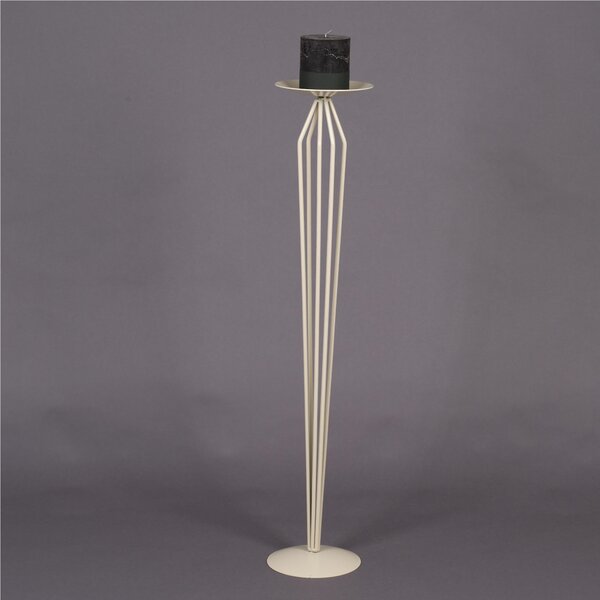 Wrought Iron Floor Standing Stylised Candle Holder, Dimensions 20x20x H 100cm, Pastel Ivory Cream Wrought Iron Candle Holder