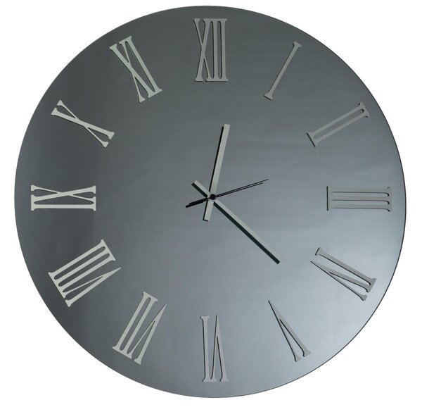 Wall Clock 45 cm Structure, Black Fume' Mirror SIRIO SMALL Diameter 45 cm Metal Hands, Raised Silver Numbers