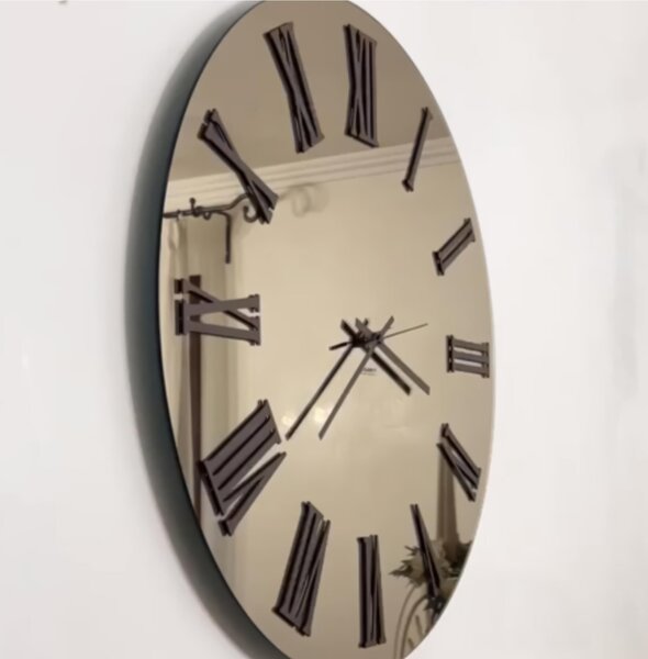 Wall Clock 60 cm Structure, Copper Mirror SIRIO BIG Diameter 60 cm, Metal Hands, Raised Bronze/Corten Colour Numbers, Mirror Clock Name: Specchio