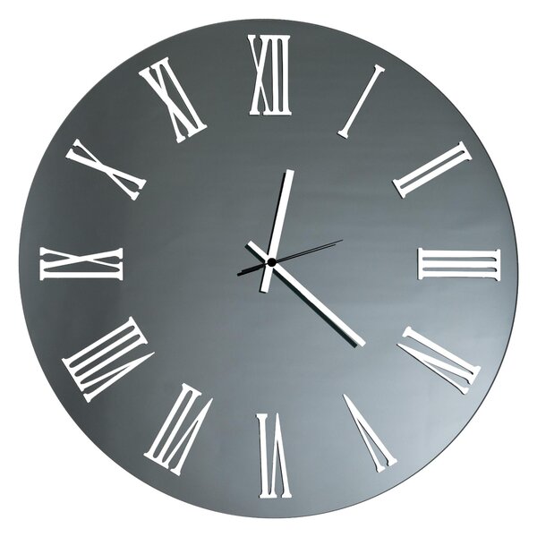 Sirio Small Wall Clock 60 cm Structure, Black Smoked Mirror Diameter 45 cm, Metal Hands, White Embossed Numbers