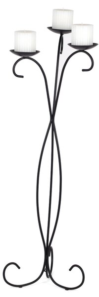 Wrought Iron Floor Candelabra with 3 Arms, Dimensions 33x33x H 101 cm, Candle Holder with Base and Structure in Matte Black Wrought Iron