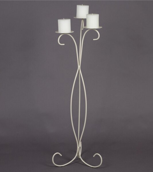 Wrought Iron Floor Candelabra with 3 Arms, Dimensions 33x33x H 101 cm, Pastel Ivory Candle Holder with Wrought Iron Base and Structure