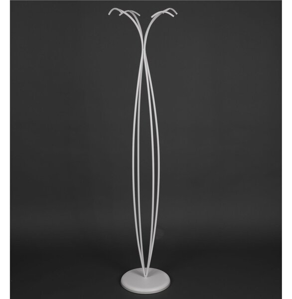 Wrought Iron Floor Standing Column Coat Stand with Round Base and 4 Hooks, Dimensions 40x40x H 175 cm, Pastel White Round Cage Structure