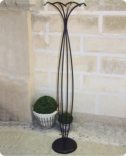 Wrought Iron Floor Standing Column Coat Stand with Round Base and 4 Hooks, Size 40x40x H 175 cm, Pastel Black Round Cage Structure