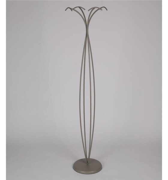 Wrought Iron Floor Standing Column Coat Rack with Round Base and 4 Hooks, Dimensions 40x40x h 175 cm, Pastel Dove Grey Round Cage Structure