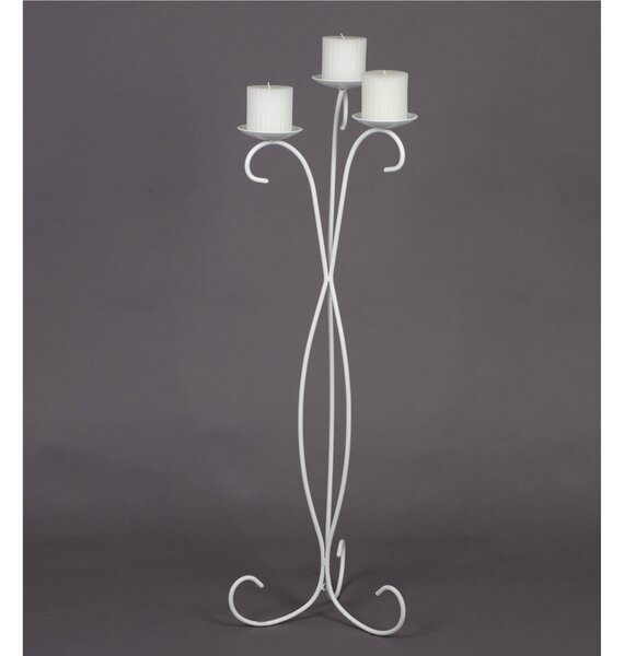 Wrought Iron Floor Candelabra with 3 Arms, Dimensions 33x33x H 101 cm, Pastel White Wrought Iron Candle Holder with Base and Structure