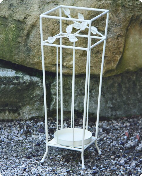 Square Umbrella Stand with Leaves in Solid Beaten Iron Dimensions 22x22xh 64 cm Country Shabby Provencal Style White Colour
