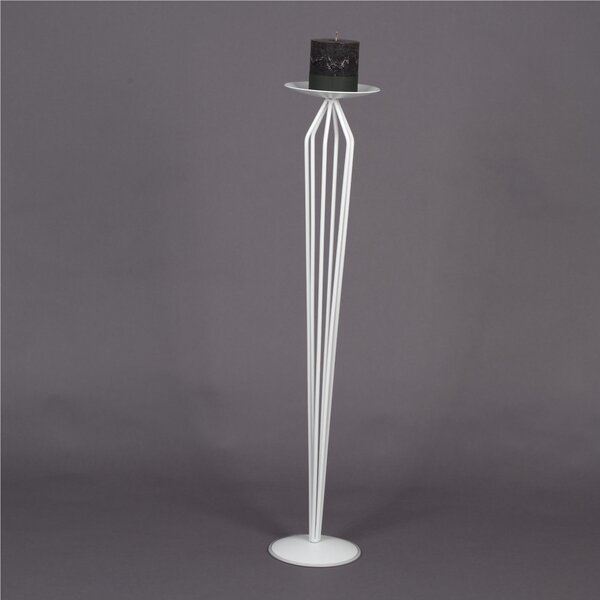 Wrought Iron Floor Candle Holder, Stylised Design, Pastel White, Dimensions 20x20x H 100cm