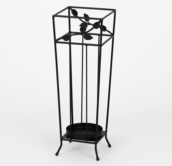 Square Umbrella Stand with Leaves in Solid Hammered Iron Dimensions 22x22xh 64 cm Country Shabby Provencal Style Pastel Black Colour