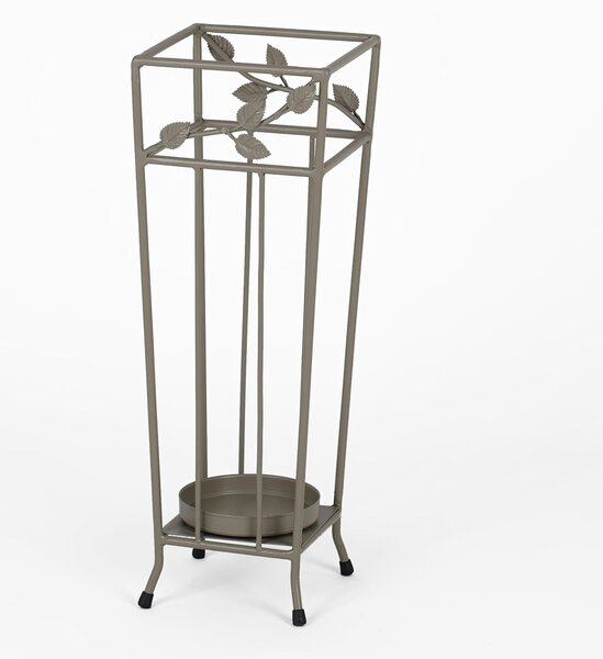 Square Umbrella Stand with Leaves in Solid Beaten Iron, Dimensions 22x22xh 64 cm, Country Shabby Provencal Style, Pastel Dove Grey