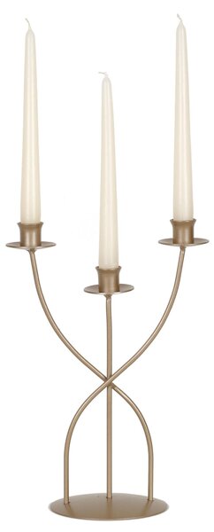 Wrought Iron Candle Holder, Table or Floor 3 Flames, Size 24x15x H 34 cm, Modern Classic Style, Metallic Gold