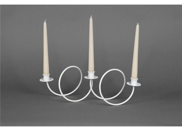 Wrought Iron Table Candelabra with 3 Rings, Modern Style, Pastel White, Dimensions 40x16x H 15 cm