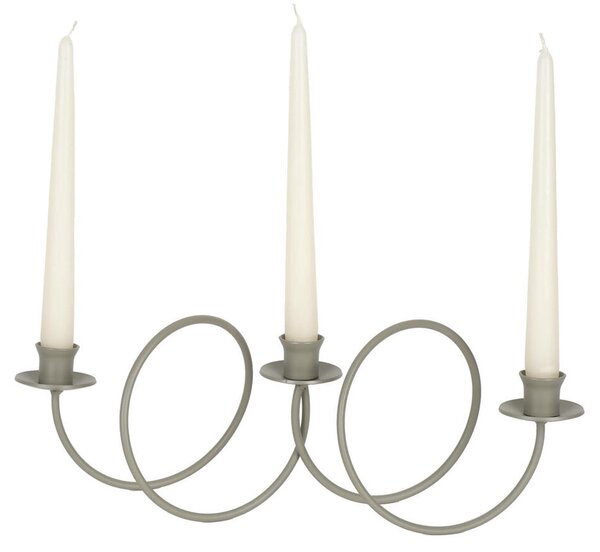 Wrought Iron Candlestick, Table or Floor 3 Flames, Size 24x15x H 34 cm, Classic Modern Style, Pastel Dove Grey