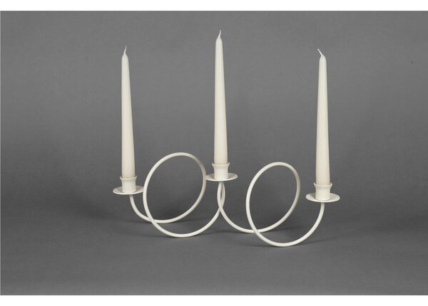 Wrought Iron Candle Holder, Table or Floor 3 Flames, Size 24x15x H 34 cm, Classic Modern Style, IVORY PASTEL - CREAM