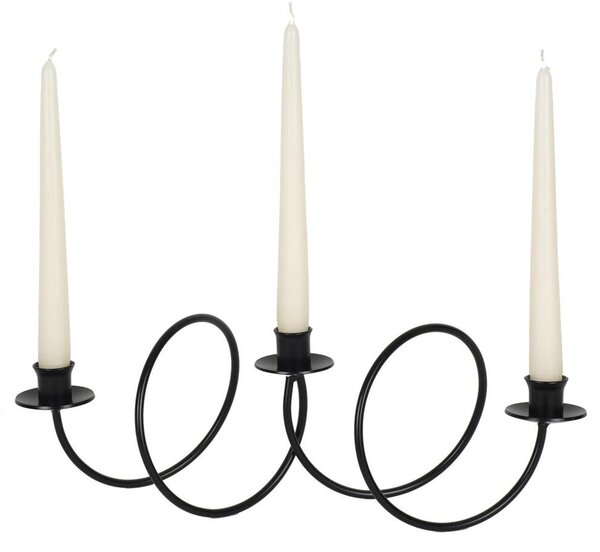 Wrought Iron Candle Holder, Table or Floor Standing, 3 Flames, Size 24x15x H 34 cm, Classic Modern Style, Matte Pastel Black