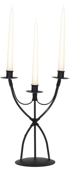Wrought Iron Candlestick, Table or Floor 3 Flames, Size 24x15x H 34 cm, Classic Modern Style, Pastel Black