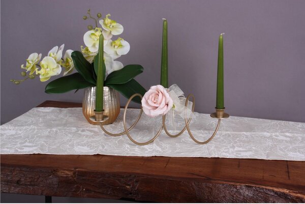 Wrought Iron Candelabra, Table or Floor, 3 Flames, Size 24x15x H 34 cm, Modern Classic Style, Metallic Gold