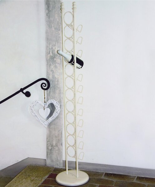 Wrought Iron Wine Rack for 12 Bottles, Dimensions 32x32x h 164 cm, Classic Style, Ivory Colour