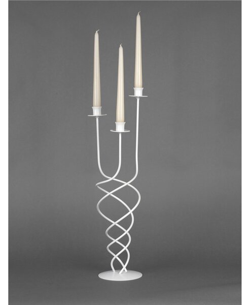 Twisted Iron Table Candelabra, 3 Flames in Wrought Iron, Dimensions 19x19x H 56 cm, Classic Modern Style, Pastel White