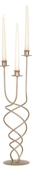 Wrought Iron Twisted 3-Flame Table Candlestick, Gold Metallic, Classic Modern Style, Dimensions 19x19x H 56 cm