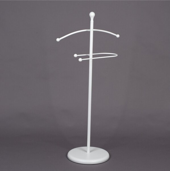 Wrought Iron Valet Stand for Hanging Clothes, Classic Style, Size 51x32xh 110 cm, Matte Pastel White Colour